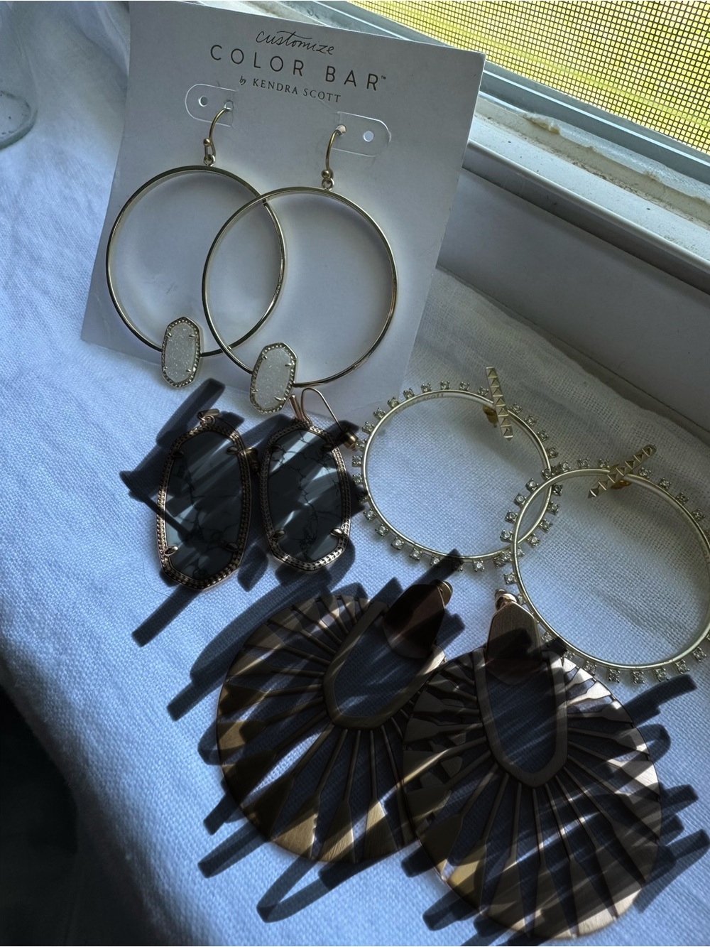 Kendra Scott Gold Hoop Earrings with White Stone Drops